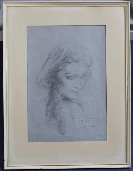 Stephen Thomas Ward (1912-1963) Portrait of the actress Maureen Swanson, Countess of Dudley, 17 x 12in.